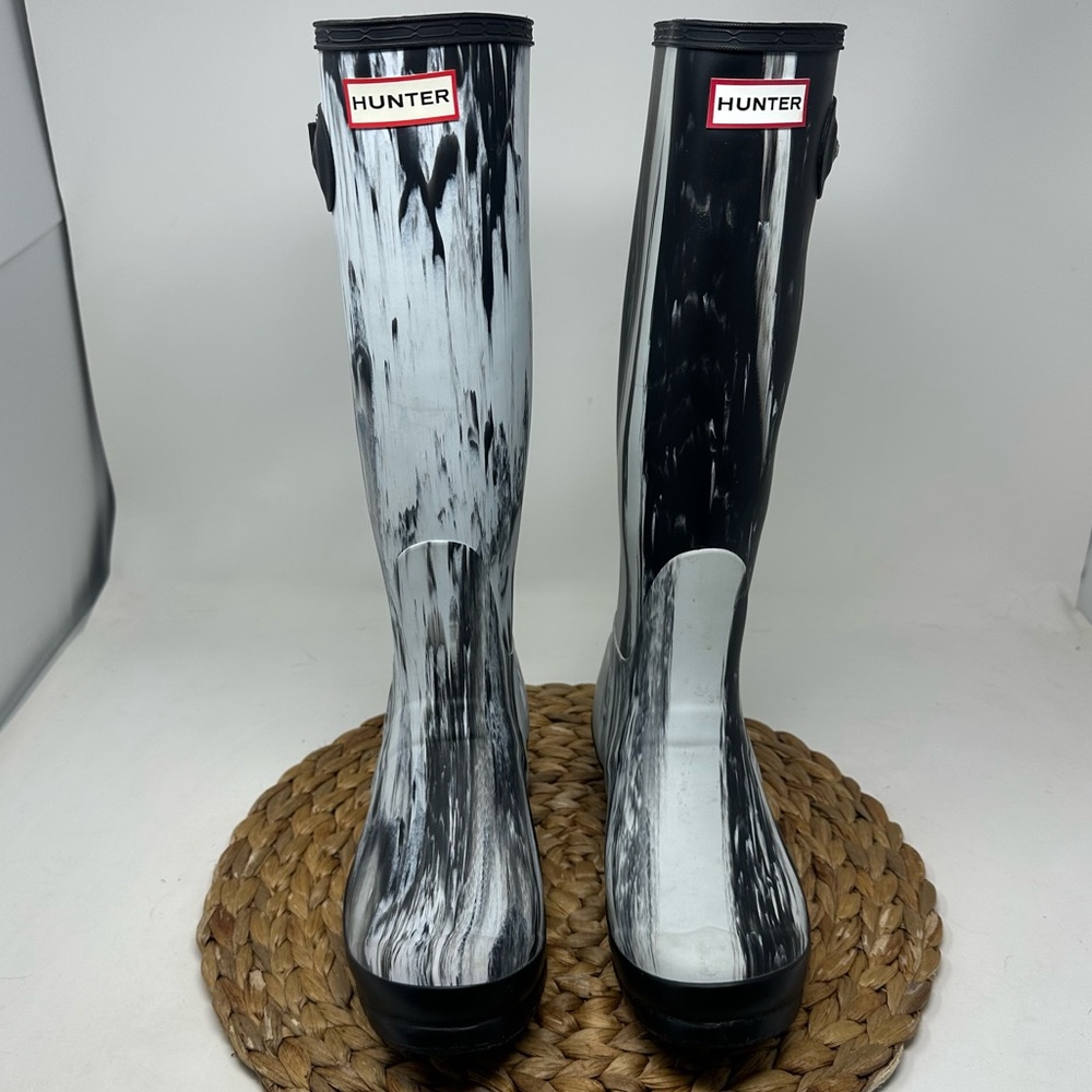 Hunter Limited Edition Rain Boots Nightfall Black White Size 7 Women's